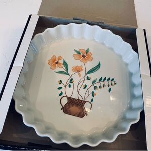 Vintage Countryside Stoneware Quiche Dish - Oven/Microwave/Freezer Safe Unused